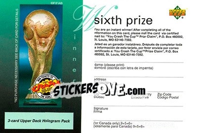 Sticker Sixth Price - World Cup USA 1994. Contenders English/Spanish - Upper Deck