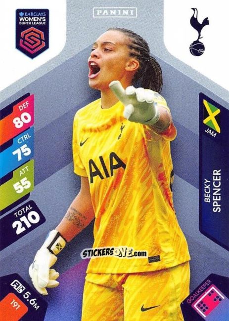 Cromo Rebecca Spencer - Barclays Women’s Super League 2025. Adrenalyn XL
 n. 191 - Panini