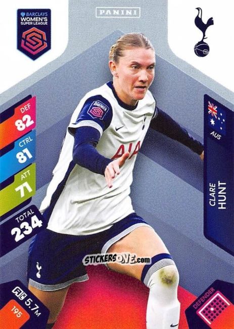 Figurina Clare Hunt - Barclays Women’s Super League 2025. Adrenalyn XL
 n. 195 - Panini