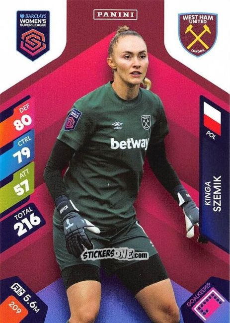 Sticker Kinga Szemik - Barclays Women’s Super League 2025. Adrenalyn XL
 n. 209 - Panini