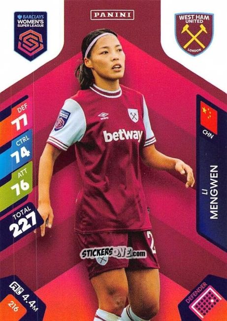 Sticker Li Mengwen - Barclays Women’s Super League 2025. Adrenalyn XL
 n. 216 - Panini