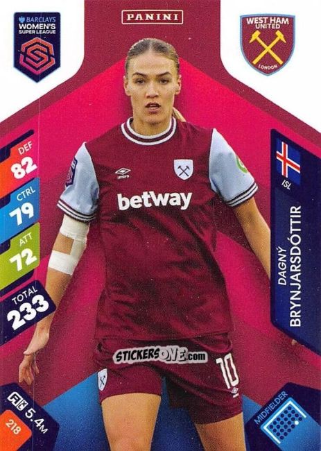 Sticker Dagný Brynjarsdóttir - Barclays Women’s Super League 2025. Adrenalyn XL
 n. 218 - Panini