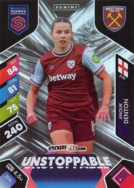 Sticker Anouk Denton - Barclays Women’s Super League 2025. Adrenalyn XL
 n. 306 - Panini