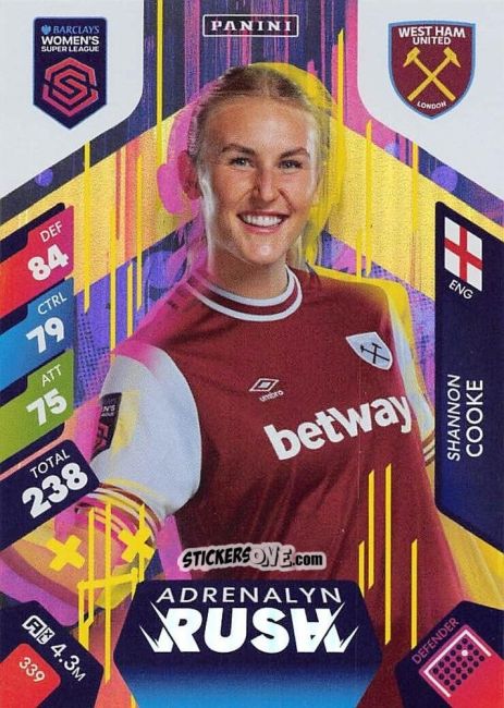 Sticker Shannon Cooke - Barclays Women’s Super League 2025. Adrenalyn XL
 n. 339 - Panini
