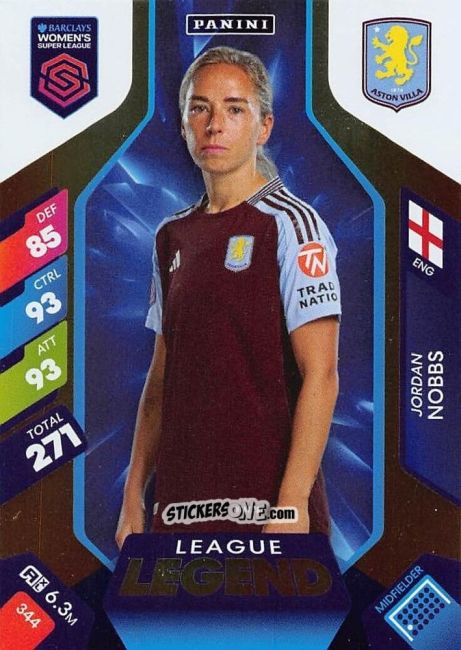 Sticker Jordan Knobbs - Barclays Women’s Super League 2025. Adrenalyn XL
 n. 344 - Panini