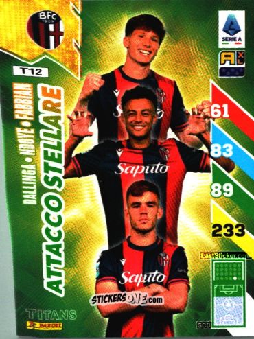 Sticker Thijs Dallinga / Dan Ndoye / Giovanni Fabbian - Calciatori 2024-2025. Adrenalyn XL TITANS
 n. T12 - Panini
