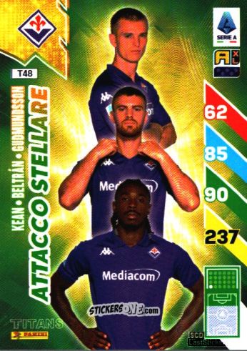 Sticker Moise Kean / Lucas Beltrán / Albert Guðmundsson - Calciatori 2024-2025. Adrenalyn XL TITANS
 n. T48 - Panini