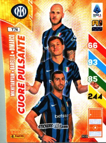 Sticker Henrikh Mkhitaryan / Nicolò Barella / Federico Dimarco - Calciatori 2024-2025. Adrenalyn XL TITANS
 n. T74 - Panini