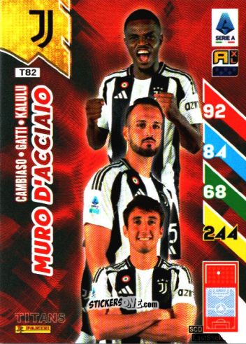 Sticker Andrea Cambiaso / Federico Gatti / Pierre Kalulu - Calciatori 2024-2025. Adrenalyn XL TITANS
 n. T82 - Panini