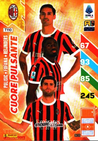 Sticker Christian Pulisic / Youssouf Fofana / Tijjani Reijnders - Calciatori 2024-2025. Adrenalyn XL TITANS
 n. T110 - Panini