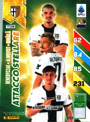 Sticker Adrian Benedyczak / Pontus Almqvist / Valentin Mihăilă - Calciatori 2024-2025. Adrenalyn XL TITANS
 n. T138 - Panini