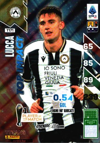 Sticker Lorenzo Lucca - Calciatori 2024-2025. Adrenalyn XL TITANS
 n. T171 - Panini