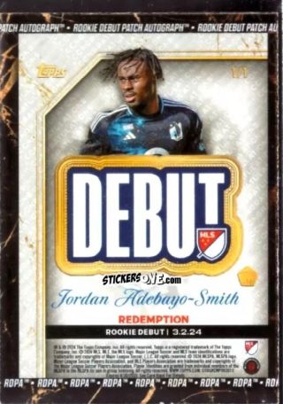 Cromo Jordan Adebayo-Smith - Finest MLS 2024-2025
 n. DPA-JA - Topps