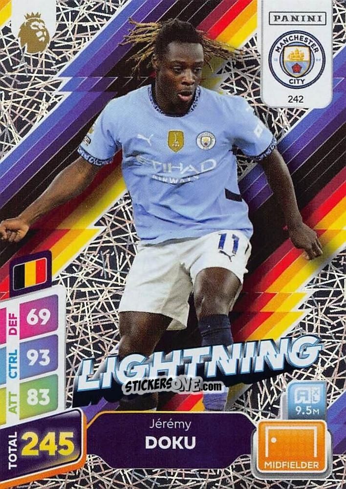 Cromo Jérémy Doku - English Premier League 2024-2025. Adrenalyn XL Plus
 n. 242 - Panini