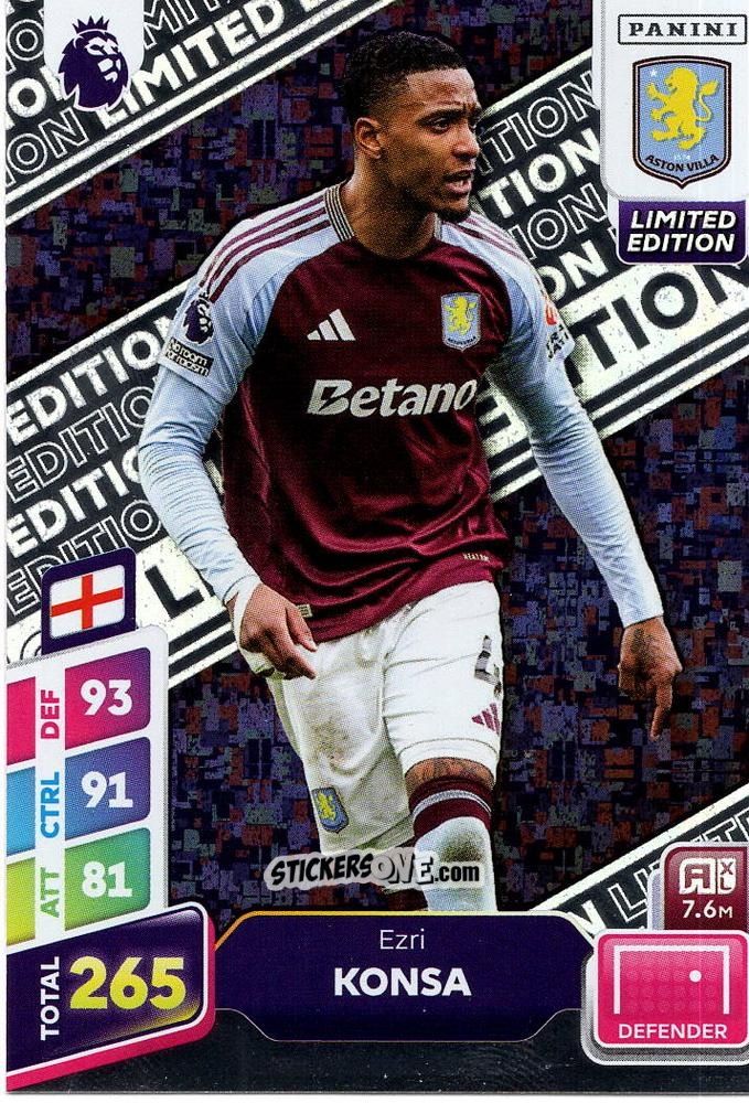 Figurina Ezri Konsa - English Premier League 2024-2025. Adrenalyn XL Plus
 n. LE-EK - Panini