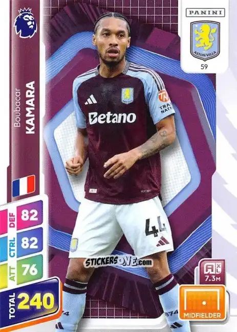 Sticker Boubacar Kamara - English Premier League 2024-2025. Adrenalyn XL Plus
 n. 59 - Panini