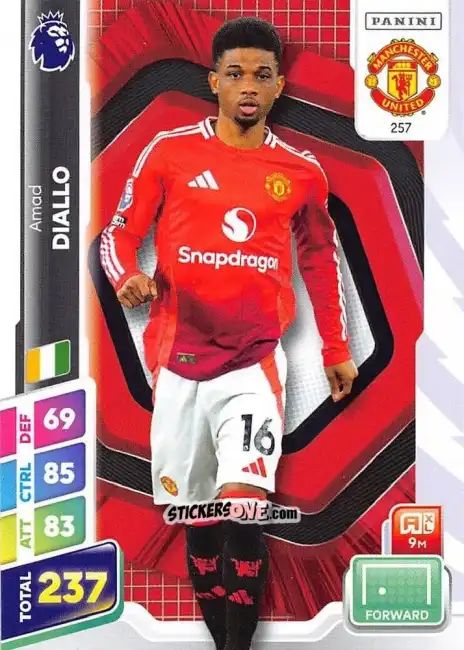 Figurina Amad Diallo - English Premier League 2024-2025. Adrenalyn XL Plus
 n. 257 - Panini