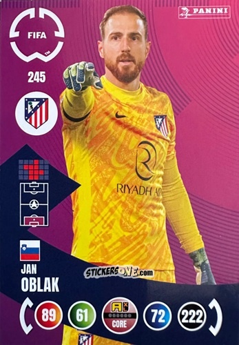 Sticker Jan Oblak - FIFA Club World Cup 2025. Adrenalyn XL n. 245 - Panini
