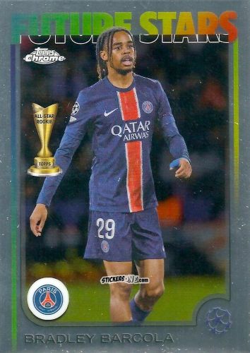 Figurina Bradley Barcola - Chrome Uefa Club Competitions 2024-2025 n. 116 - Topps