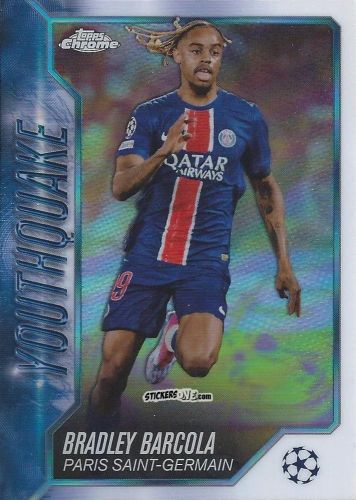 Figurina Bradley Barcola - Chrome Uefa Club Competitions 2024-2025 n. YQ-14 - Topps
