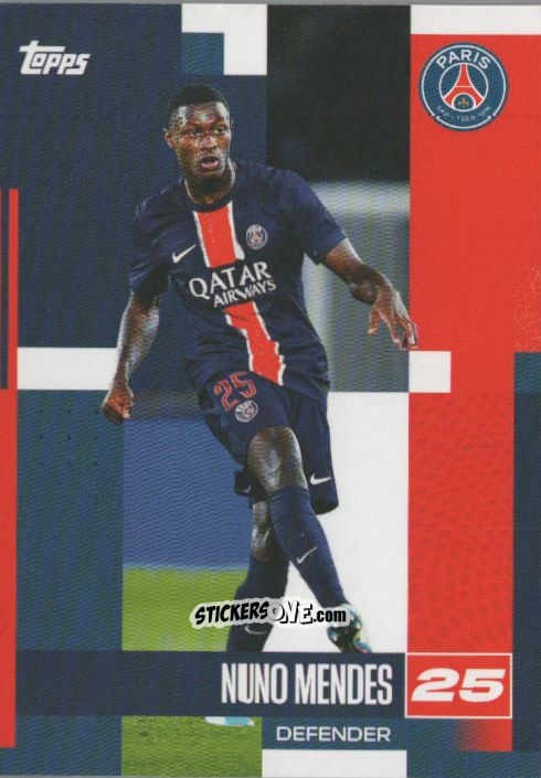 Figurina Nuno Mendes - Paris Saint-Germain 2024-2025 Team Set
 n. 10 - Topps
