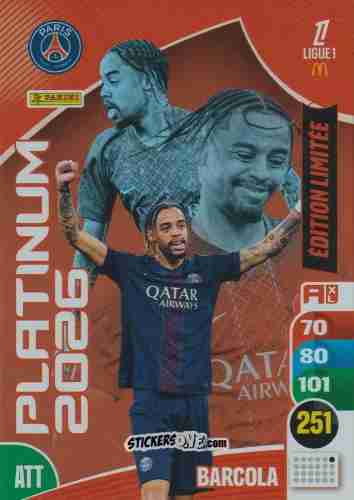 Figurina Bradley Barcola - Ligue 1 2025-2026. Adrenalyn XL
 n. LE-PL1 - Panini