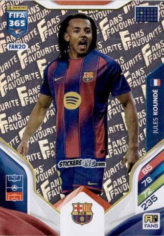 Figurina Jules Koundé - Fifa 365: 2025-2026. Adrenalyn Xl n. FAN20 - Panini