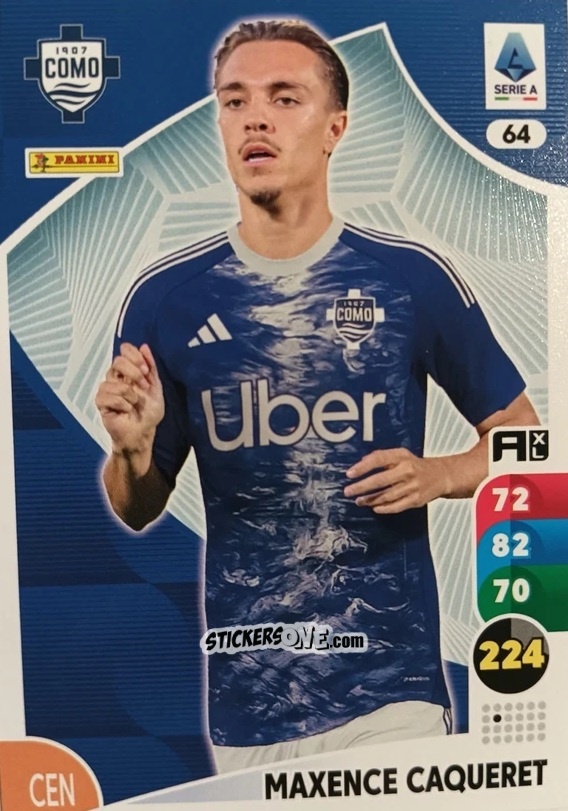 Figurina Maxence Caqueret - Calciatori 2025-2026. Adrenalyn Xl n. 64 - Panini