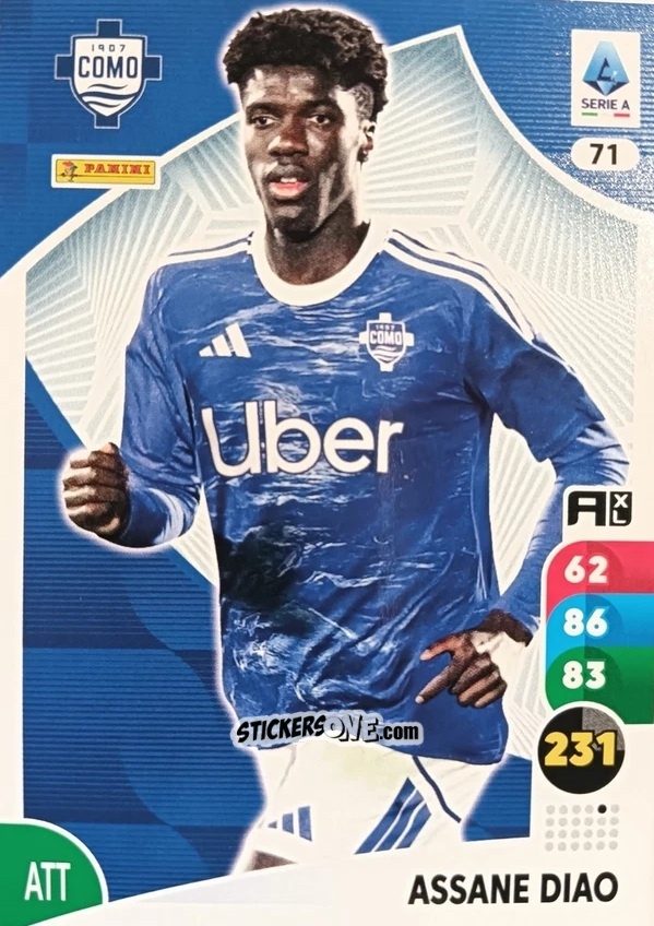 Sticker Assane Diao - Calciatori 2025-2026. Adrenalyn Xl n. 71 - Panini