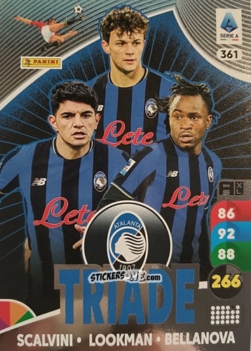 Figurina Giorgio Scalvini / Ademola Lookman / Raoul Bellanova - Calciatori 2025-2026. Adrenalyn Xl n. 361 - Panini