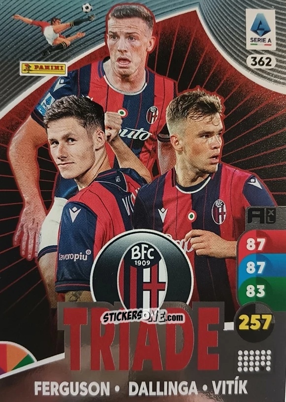 Sticker Lewis Ferguson / Thijs Dallinga / Martin Vitík - Calciatori 2025-2026. Adrenalyn Xl n. 362 - Panini
