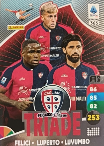 Sticker Mattia Felici / Sebastiano Luperto / Zito Luvumbo - Calciatori 2025-2026. Adrenalyn Xl n. 363 - Panini