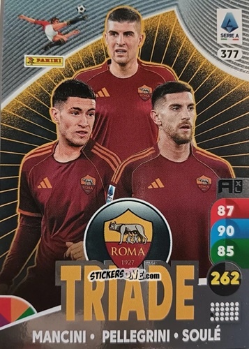 Sticker Gianluca Mancini / Lorenzo Pellegrini / Matías Soulé - Calciatori 2025-2026. Adrenalyn Xl n. 377 - Panini