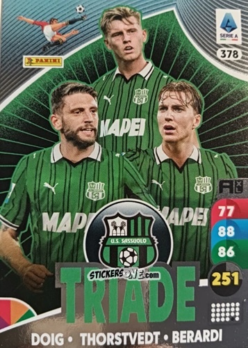 Figurina Josh Doig / Kristian Thorstvedt / Domenico Berardi - Calciatori 2025-2026. Adrenalyn Xl n. 378 - Panini