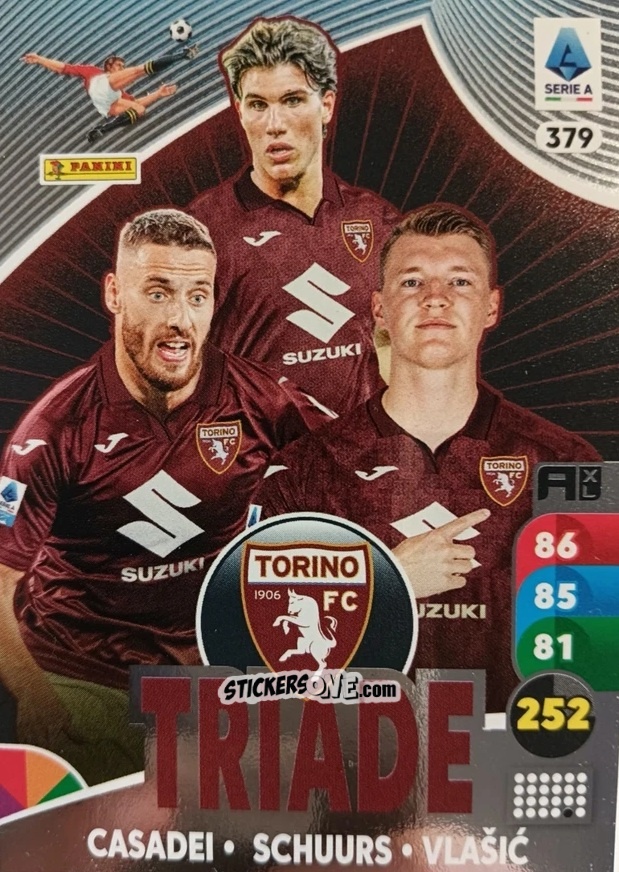 Sticker Cesare Casadei / Perr Schuurs / Nikola Vlašić - Calciatori 2025-2026. Adrenalyn Xl n. 379 - Panini