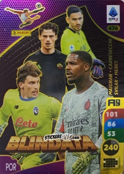 Figurina Marco Carnesecchi / Mike Maignan / Alex Meret / Mile Svilar - Calciatori 2025-2026. Adrenalyn Xl n. 476 - Panini