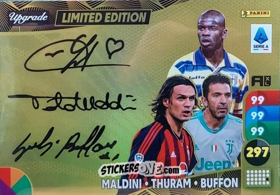 Sticker Lilian Thuram / Paolo Maldini / Gigi Buffon - Calciatori 2025-2026. Adrenalyn Xl n. UPL - Panini