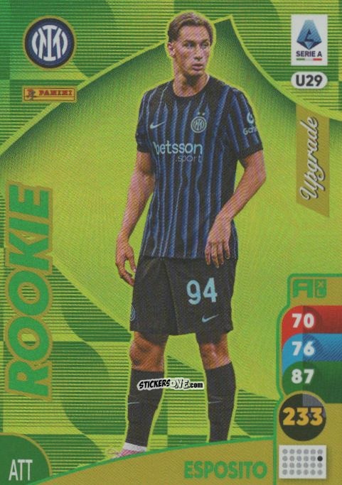 Figurina Francesco Pio Esposito - Calciatori 2025-2026. Adrenalyn Xl n. U29 - Panini