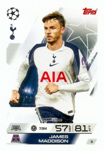 Sticker James Maddison - UEFA Champions League & Europa League 2025-2026. Match Attax
 n. 6 - Topps