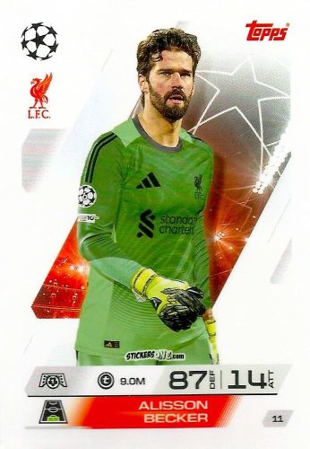 Sticker Alisson Becker - UEFA Champions League & Europa League 2025-2026. Match Attax
 n. 11 - Topps