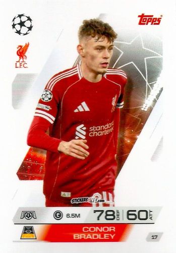 Figurina Conor Bradley - UEFA Champions League & Europa League 2025-2026. Match Attax
 n. 17 - Topps
