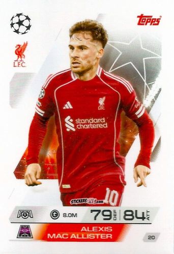 Figurina Alexis Mac Allister - UEFA Champions League & Europa League 2025-2026. Match Attax
 n. 20 - Topps