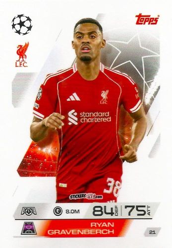 Sticker Ryan Gravenberch - UEFA Champions League & Europa League 2025-2026. Match Attax
 n. 21 - Topps