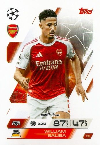 Figurina William Saliba - UEFA Champions League & Europa League 2025-2026. Match Attax
 n. 30 - Topps