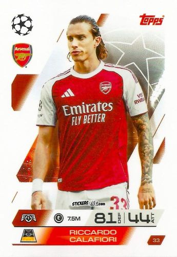 Sticker Riccardo Calafiori - UEFA Champions League & Europa League 2025-2026. Match Attax
 n. 33 - Topps