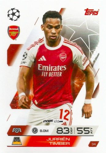 Sticker Jurrién Timber - UEFA Champions League & Europa League 2025-2026. Match Attax
 n. 34 - Topps