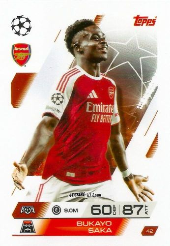 Sticker Bukayo Saka - UEFA Champions League & Europa League 2025-2026. Match Attax
 n. 42 - Topps