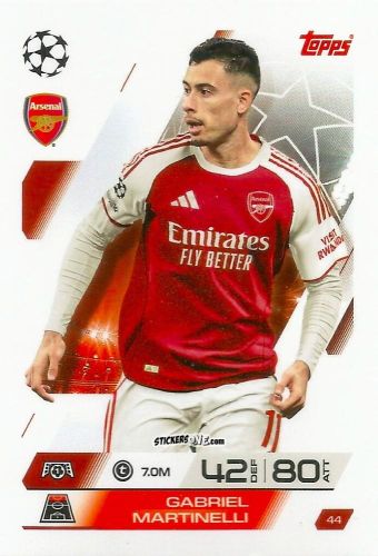 Figurina Gabriel Martinelli - UEFA Champions League & Europa League 2025-2026. Match Attax
 n. 44 - Topps