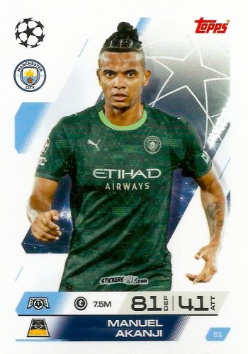 Cromo Manuel Akanji - UEFA Champions League & Europa League 2025-2026. Match Attax
 n. 51 - Topps