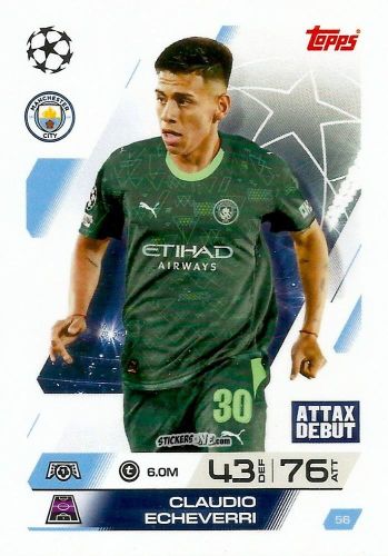 Cromo Claudio Echeverri - UEFA Champions League & Europa League 2025-2026. Match Attax
 n. 56 - Topps